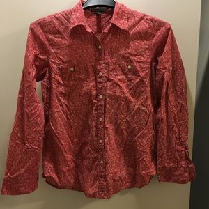 Red and white floral shirt